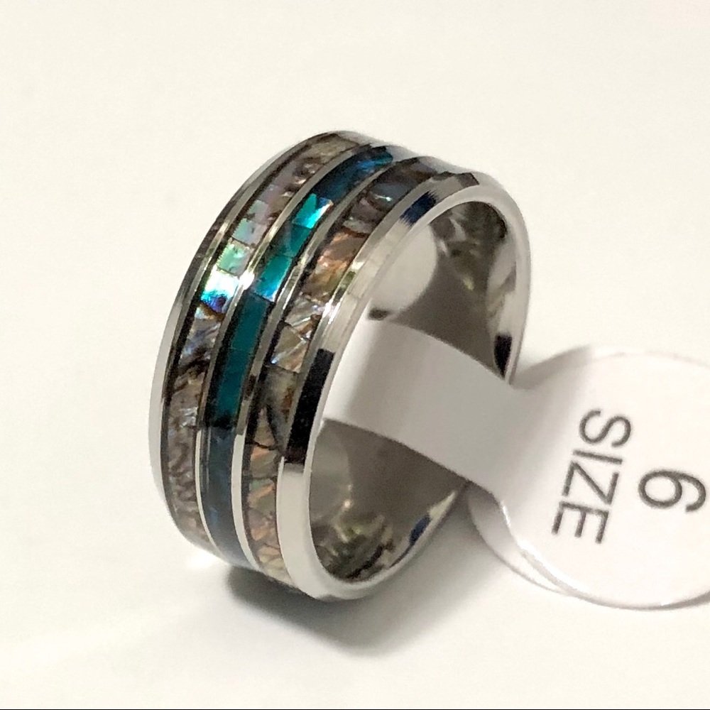 Ring With Blue Opal And Abalone Shell Inlay. Sz 6 - image 3